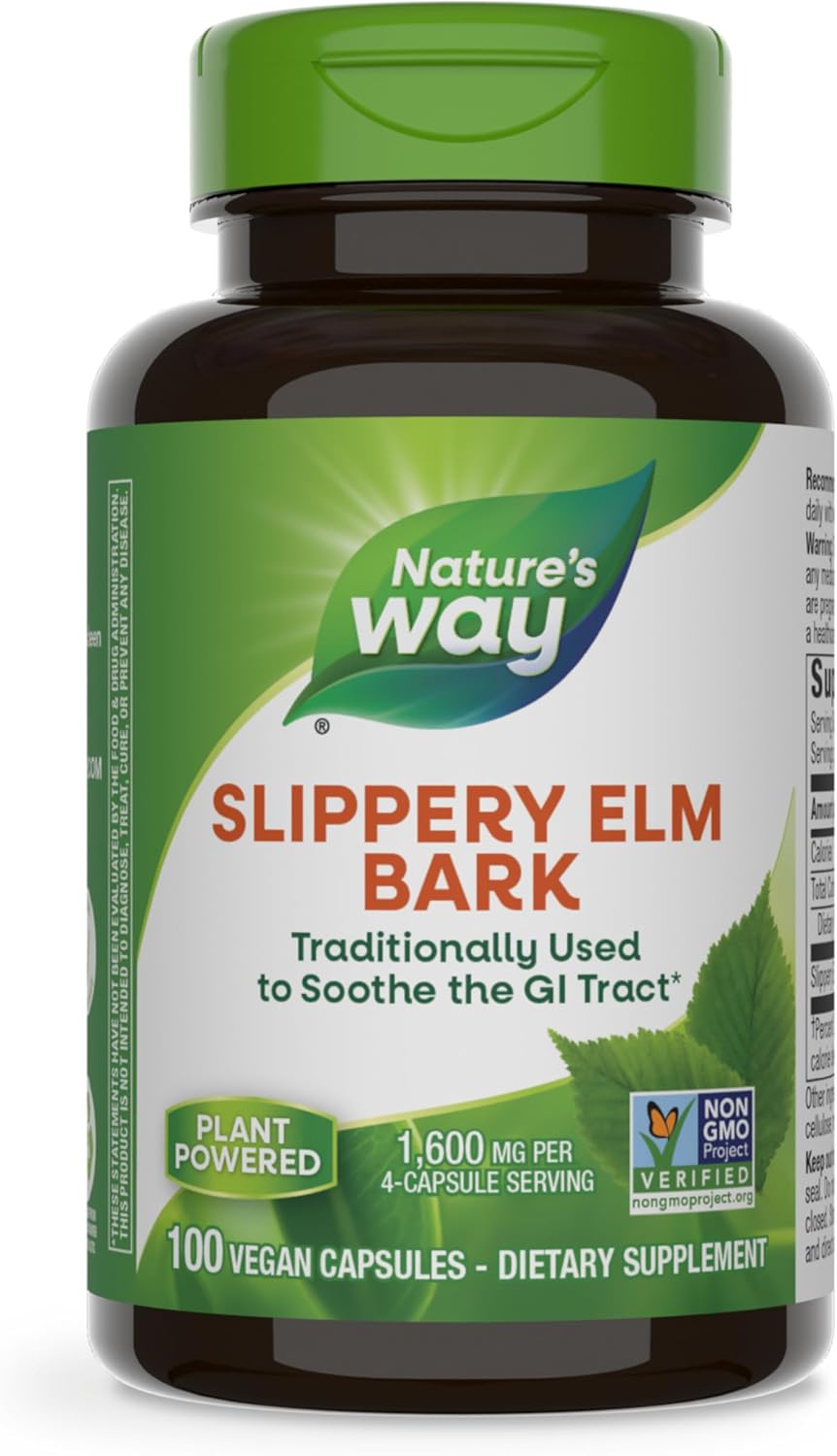 Nature's Way Slippery Elm Bark, Traditional Support to Soothe the Nature's Way Slippery Elm Bark, Traditional Support to Soothe the GI Tract*, Vegan, 100 Capsules (Packaging May Vary)