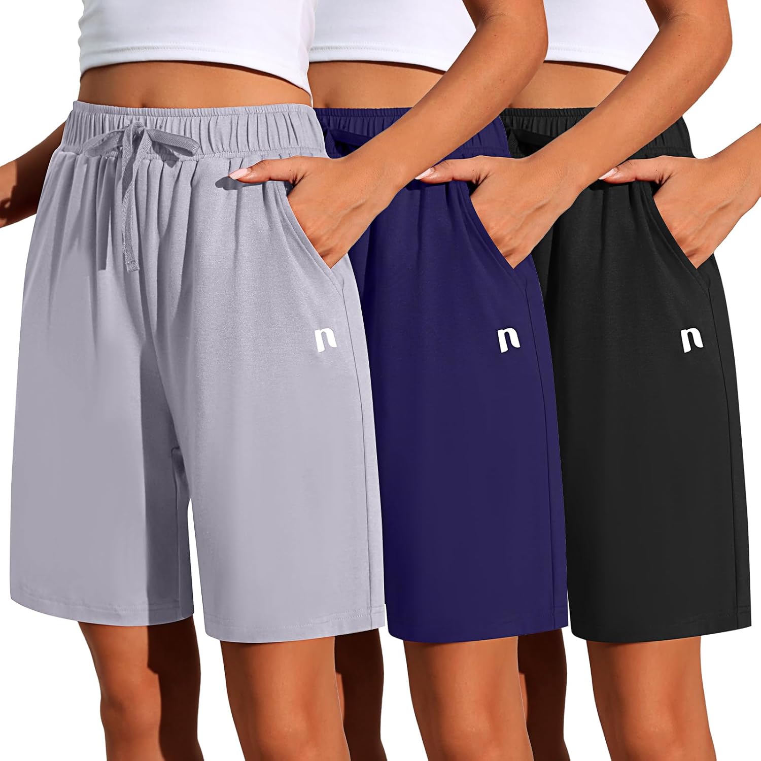 Neer 3 Pack Women’s Shorts Quick Dry Shorts Women Drawstring High Waisted Shorts Womens Bermuda Athletic Shorts with Pockets