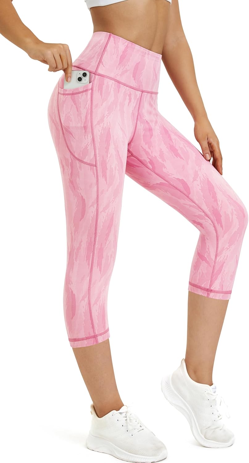 Neonysweets Womens Printed Tummy Control Yoga Workout Leggings Pocket