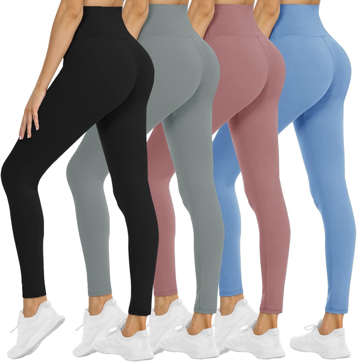 NexiEpoch 4 Pack Leggings for Women – High Waisted Tummy Control Soft Black Capri Yoga Pants with Pockets for Workout