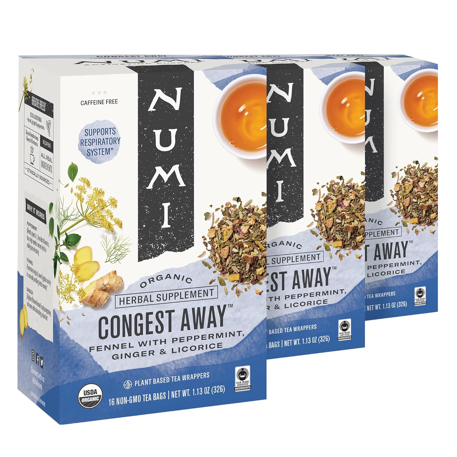 Numi Organic Tea Congest Away, Respiratory Support Tea (Pack of 3)