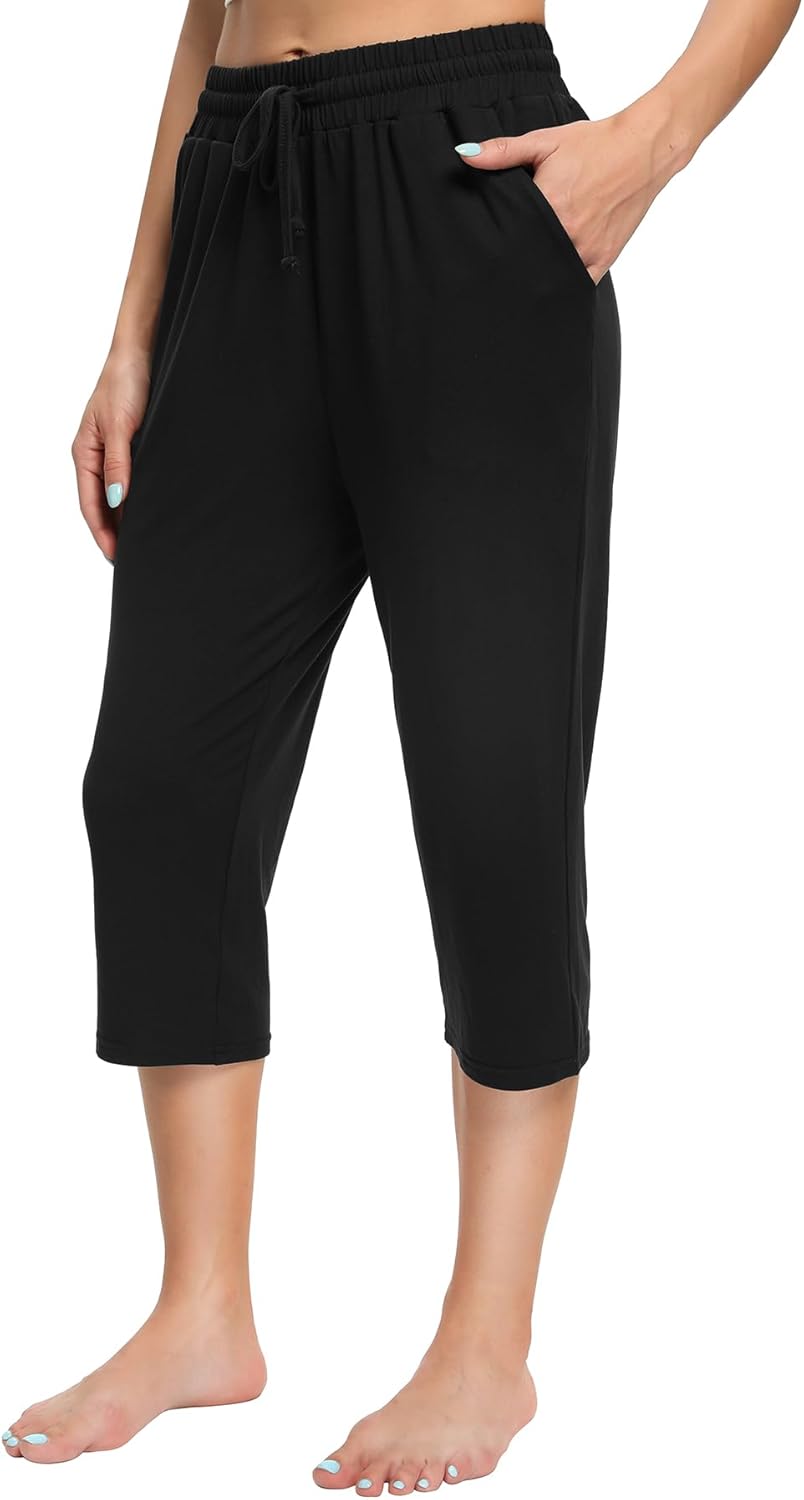 OLIKEME Women’s Yoga Capri Pants Loose Drawstring High Waisted Sweatpants Lounge Pants Running Gym Short Pants with Pockets