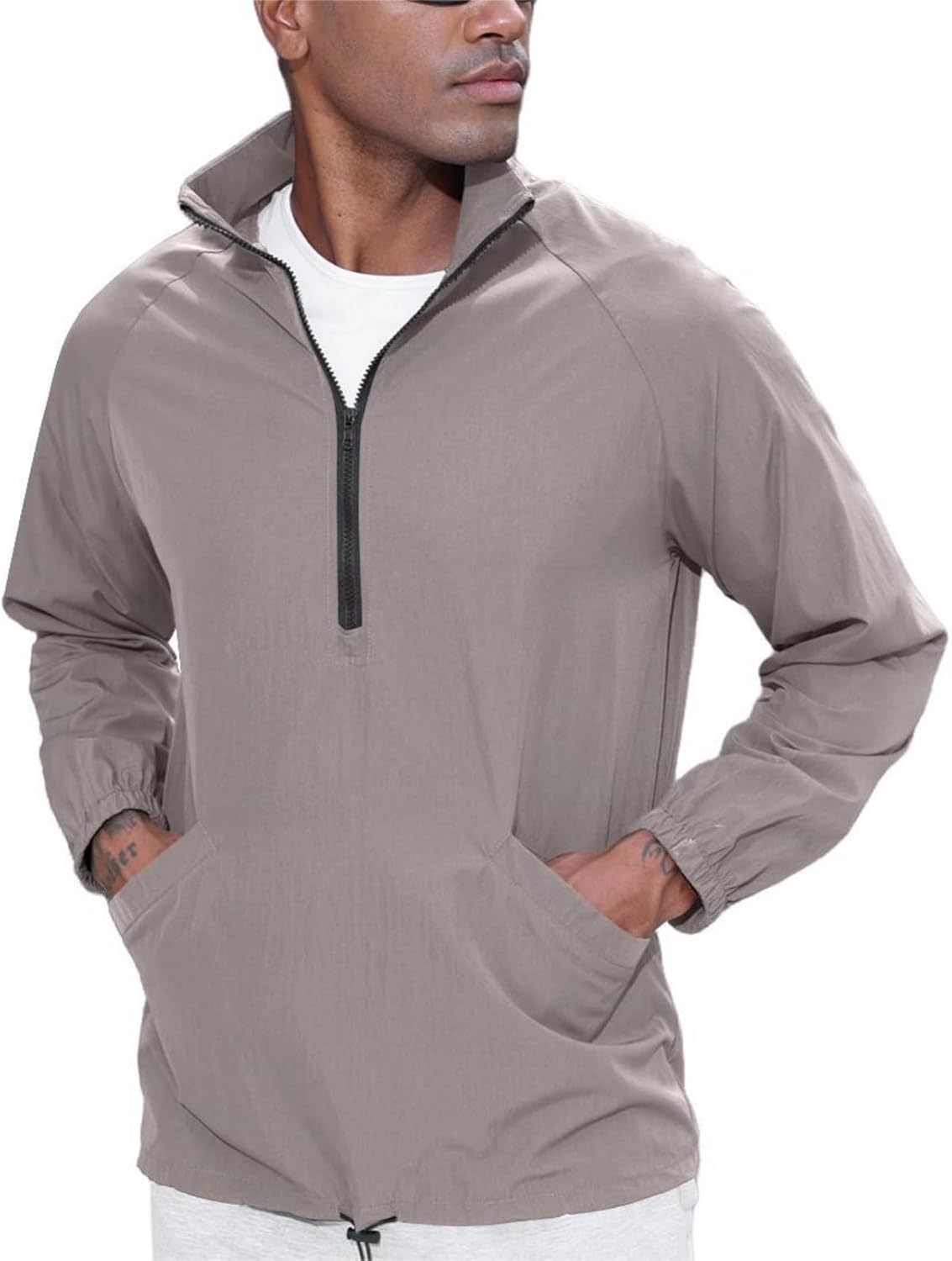 Opomelo Men’s Lightweight Quarter Zip Pullover For Golf Hiking Cycling Windbreaker Jacket Workout Sweatshirt With Pockets