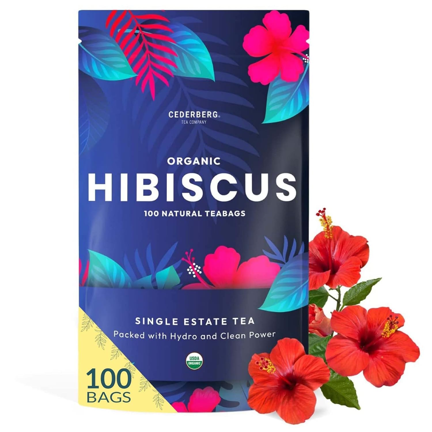 Organic Hibiscus Tea -100 Tea Bags | Organic Herbal Tea Organic Hibiscus Tea -100 Tea Bags | Organic Herbal Tea From Single Origin | Eco-Friendly Tea Bags | Non-GMO Caffeine Free Tea With Zero Sugar | Cederberg Tea Company