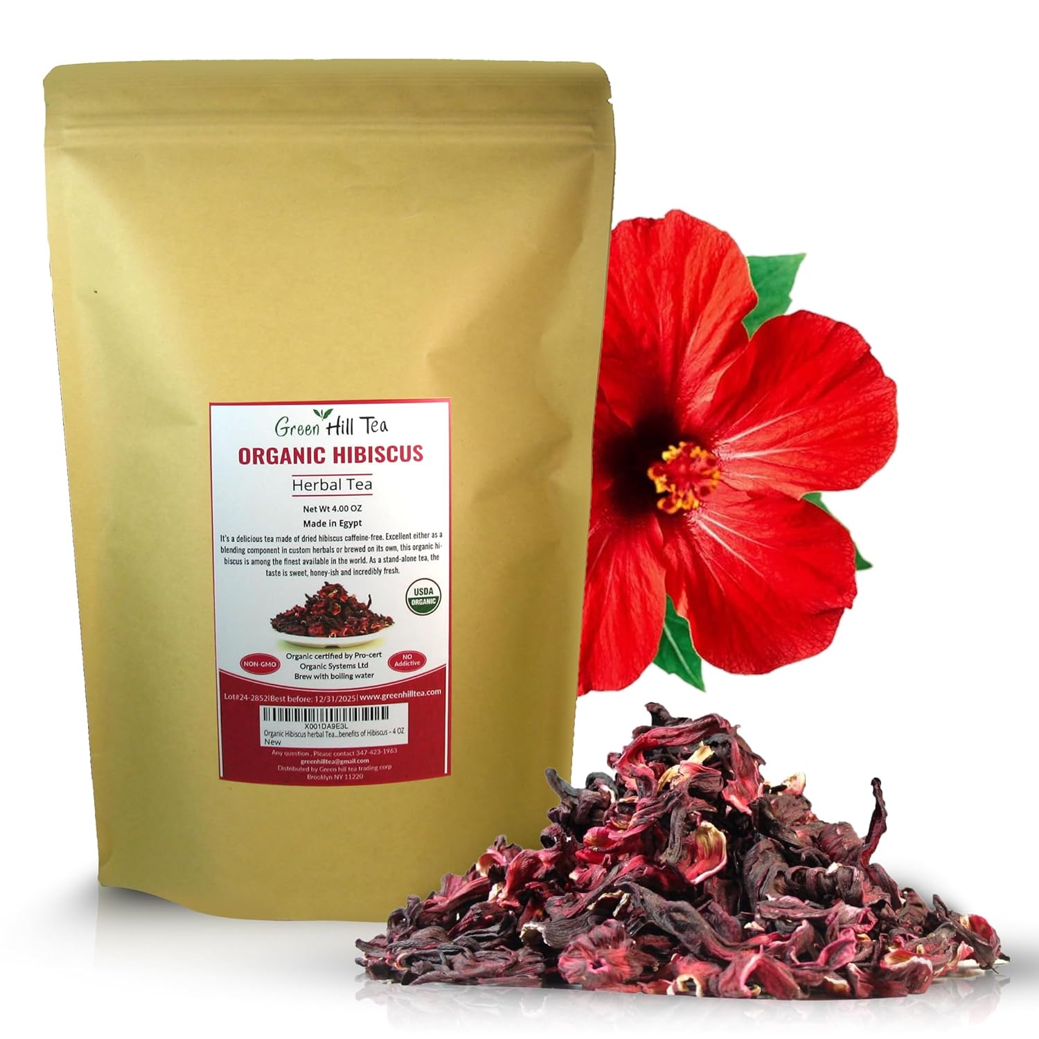 Organic Hibiscus herbal Tea, Fully natural and healthy loose leaf tea contains benefits of Hibiscus – 4 OZ