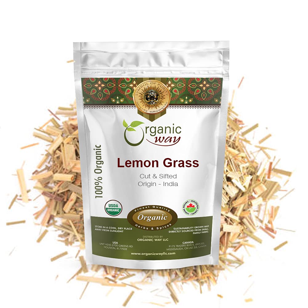 Organic Way Dried Lemongrass Fine Cut & Sifted | Herbal Tea (Cymbopogon citratus) – Organic & Kosher Certified | Raw, Vegan, Non GMO & Gluten Free | USDA Certified | Origin – India (1LBS / 16Oz)