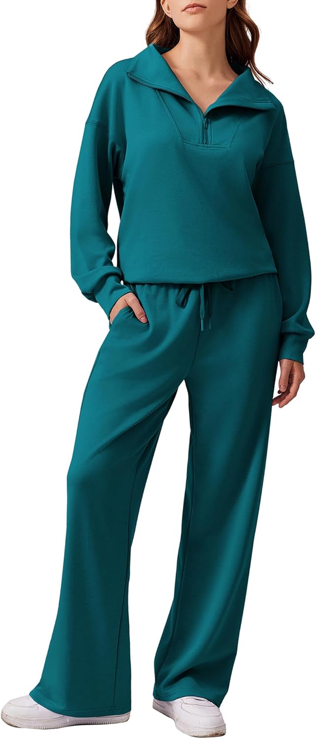 PINSPARK 2 Piece Sets for Women 2024 Fall Outfits Sweatsuit Oversized Sweatshirt Wide Leg Sweatpants Matching Set Tracksuit