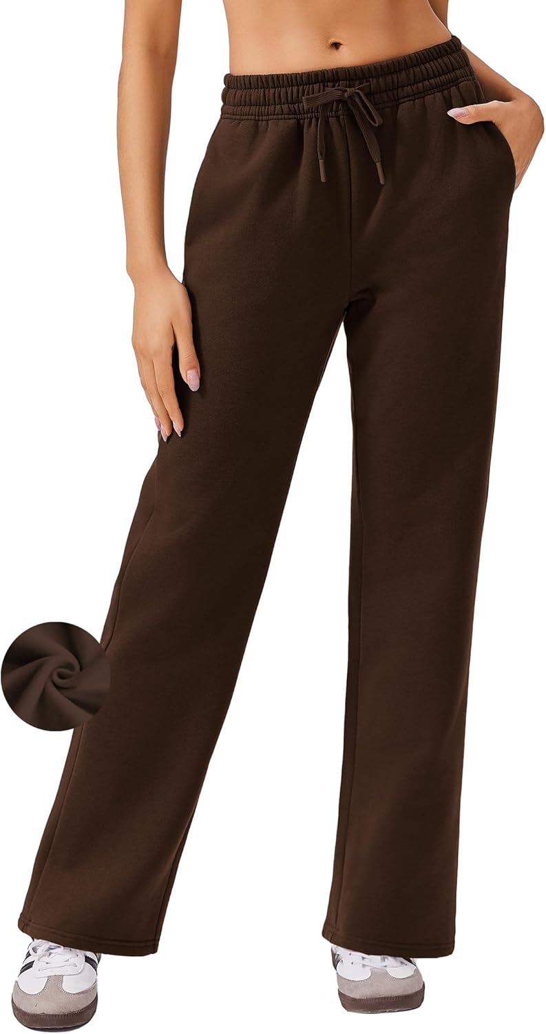 PINSPARK Fleece Sweat Pants for Womens Straight Legs Winter Sweatpants High Waisted Workout Pants with 4 Pockets