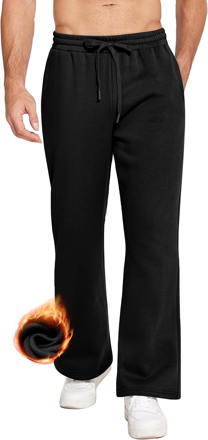 PINSPARK Men’s Sweatpants Open Bottom Flared Sweatpants Elastic Waist Fleece Cotton Pants Baggy Warm Sweat Pants with Pockets