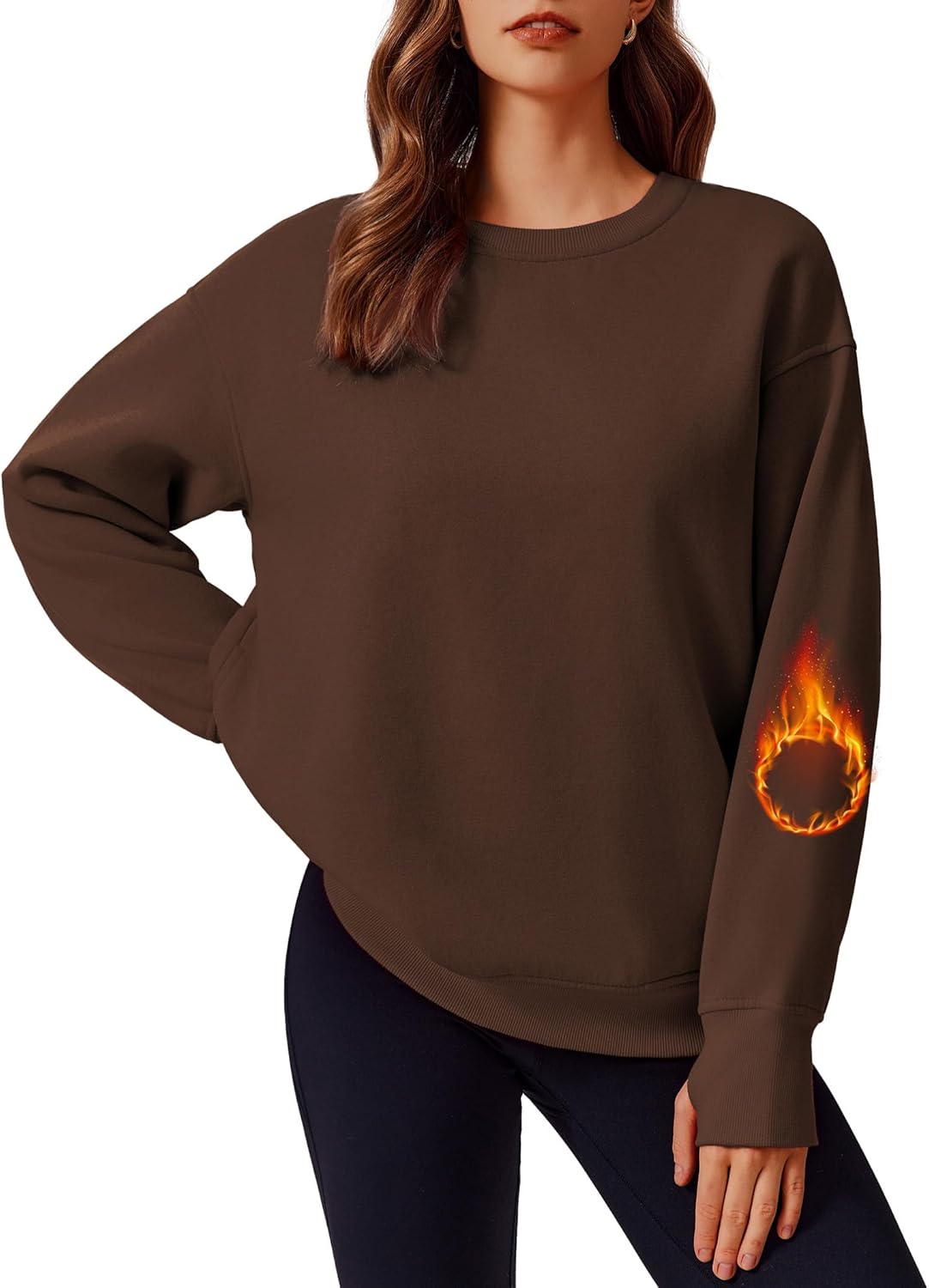 PINSPARK Womens Sweatshirt Crewneck Fleece Pullover Tops Oversized Sweat Shirts with Thumbholes Pockets 2024 Fall Outfits