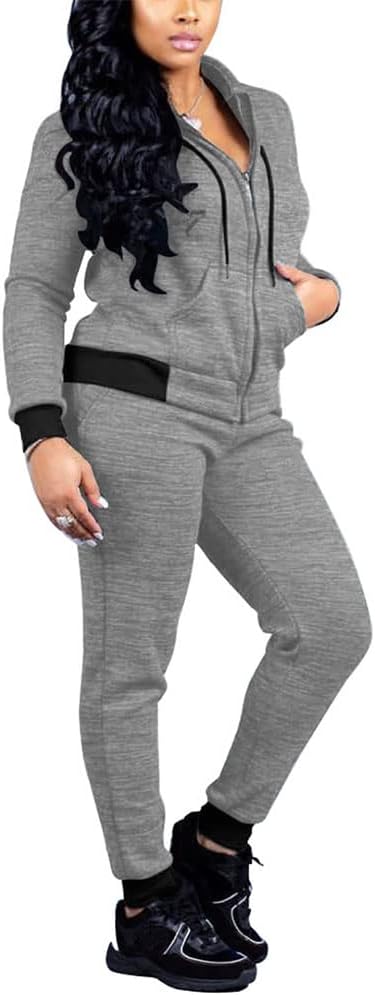 PINSV Two Piece Outfits For Women Long Sleeve Zip Up Hoodie Jacket Sweatsuits Jogging Suits Casual Tracksuit Sets