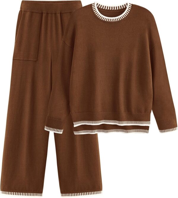 PRETTYGARDEN Women's 2 Piece Knit Sweater Outfit Casual Long Sleeve Pullover Wide Leg Pants Tracksuit Loungewear Set
