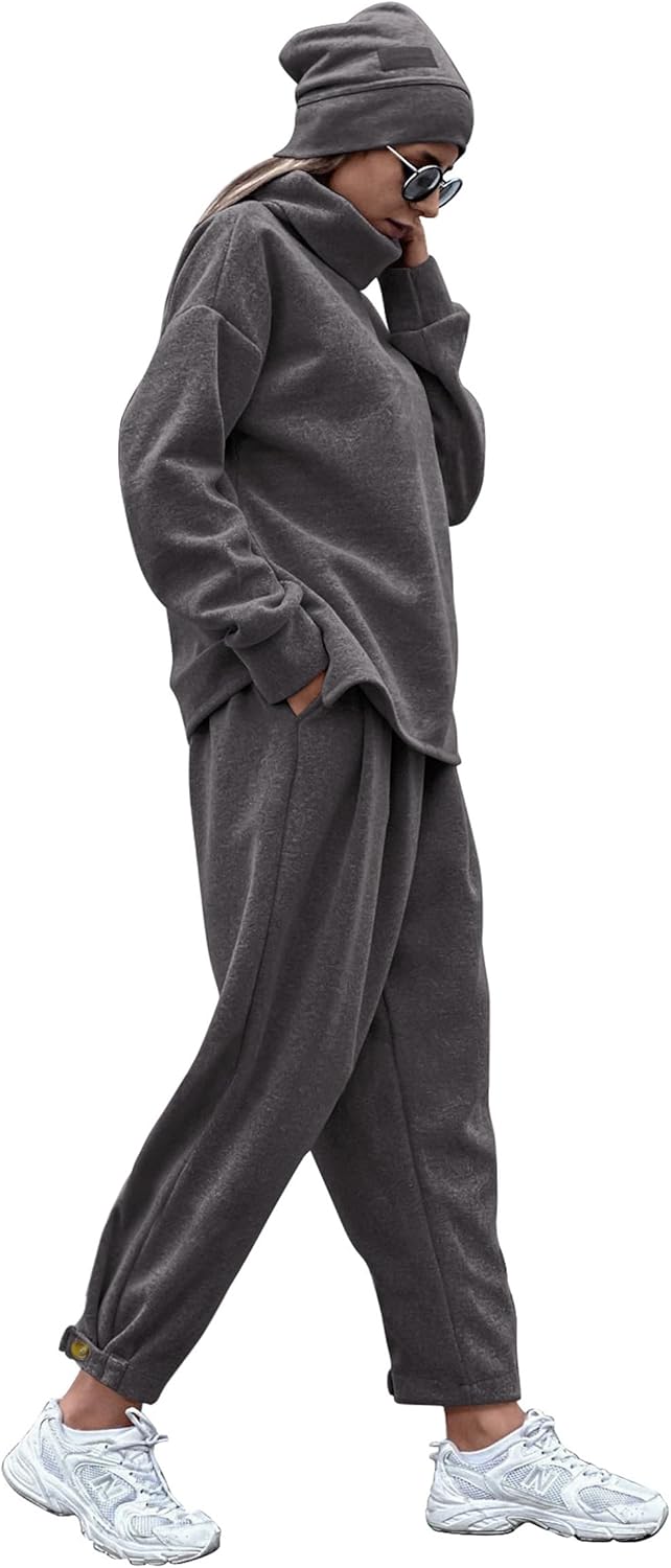 PRETTYGARDEN Women’s 2024 Fall Two Piece Outfits Long Sleeve Tracksuit Set Turtleneck Pullover Tops Casual Pants Sweatsuits