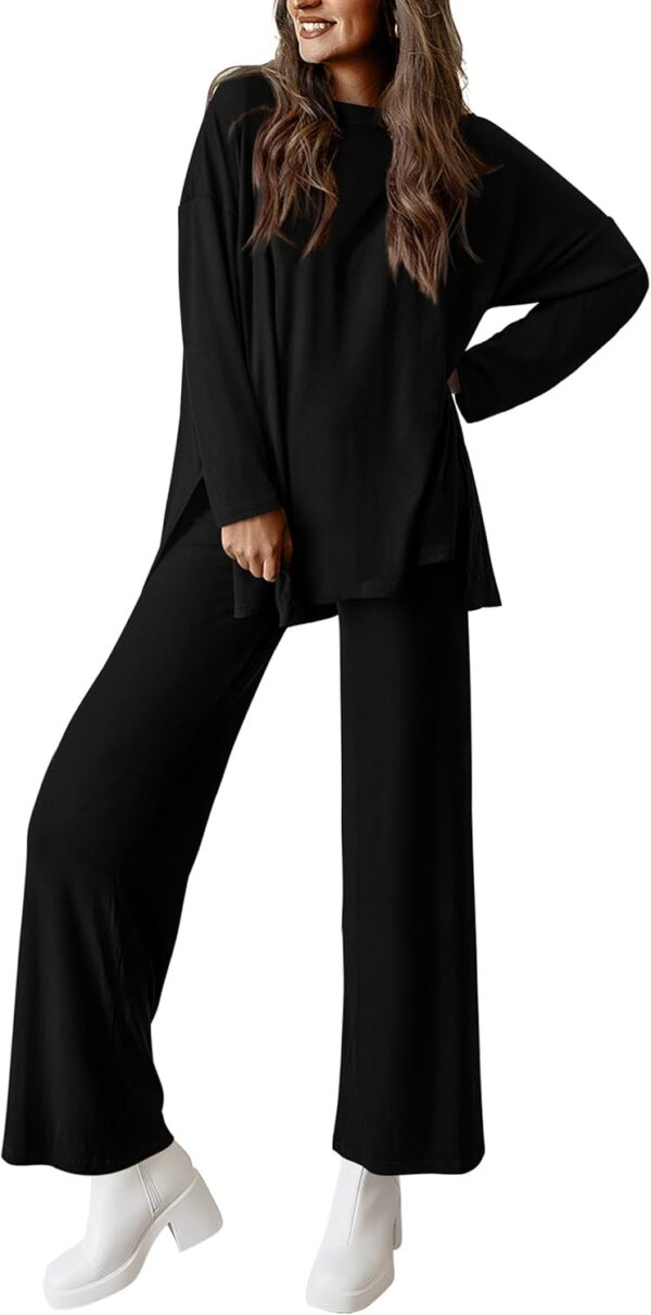 PRETTYGARDEN Women's Two Piece Lounge Sets Matching Long Sleeve Shirts Wide Leg Pants Tracksuits Travel Outfits Fall Clothes