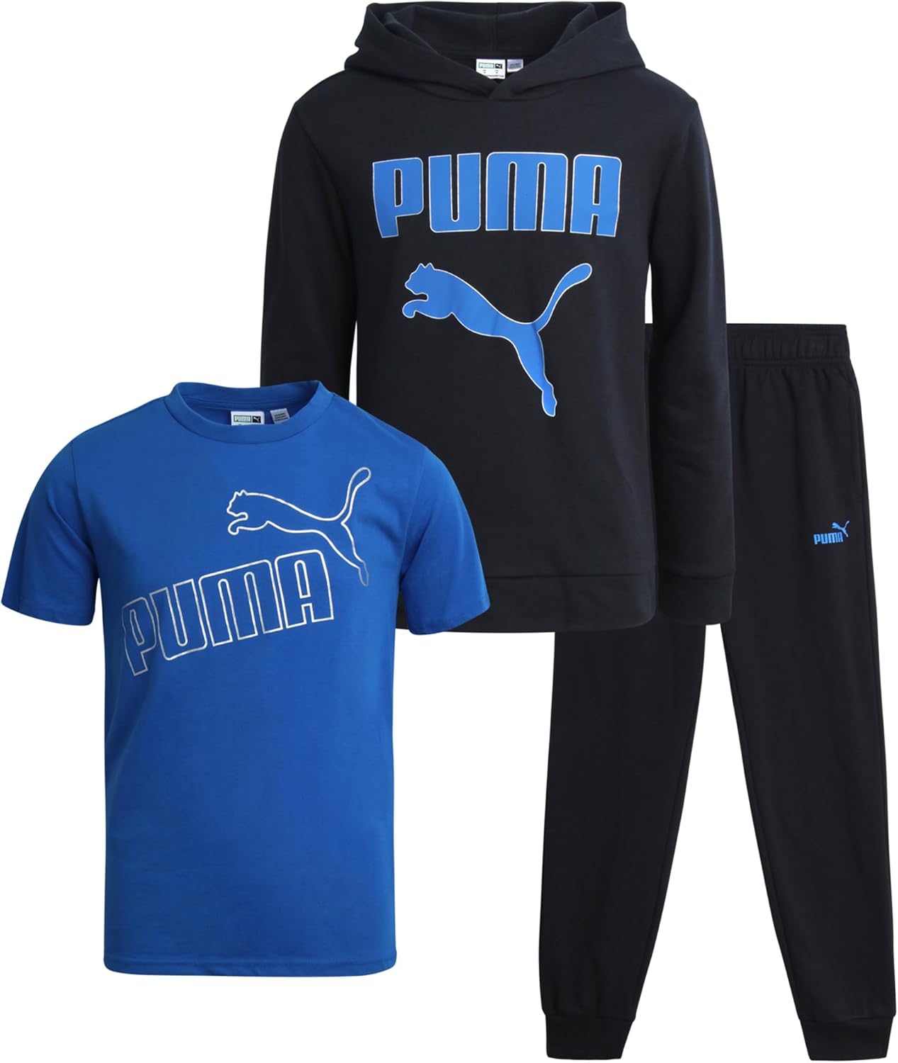 PUMA Boys’ Jogger Set – 3 Piece Soft Fleece Pullover Hoodie, Short Sleeve T Shirt and Jogger Pant Set for Boys (4-16)