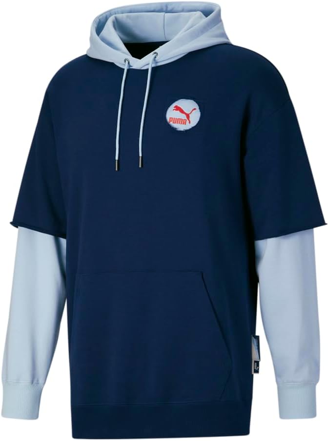 PUMA Mens Classics Now & Then Logo Hoodies Casual Outerwear Casual Hoodie – Blue