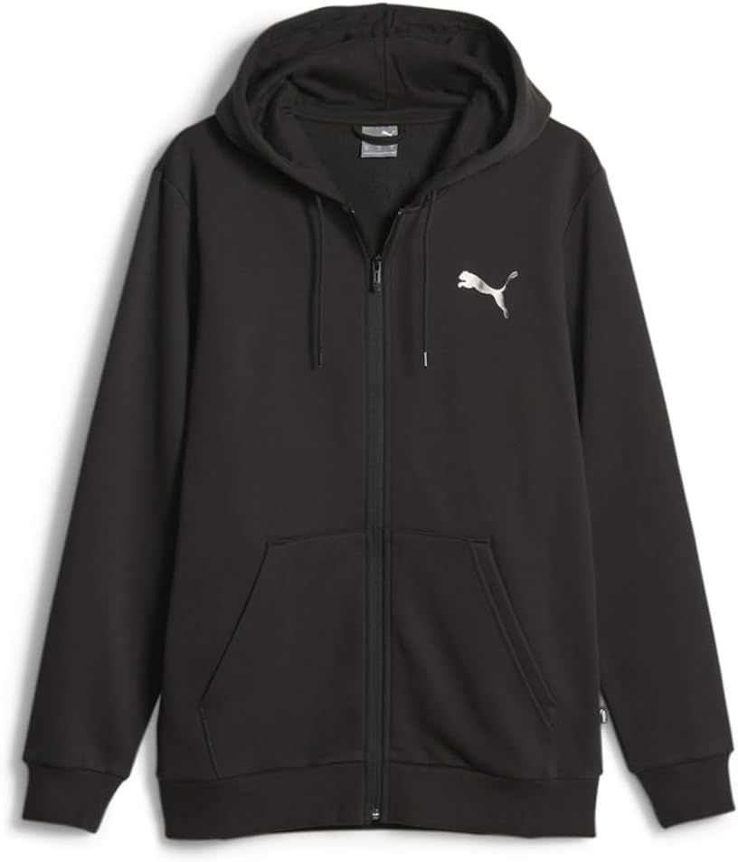 PUMA Mens Essentials+ Logo Lab Full-Zip Hoodie Casual Outerwear Casual Pockets – Black