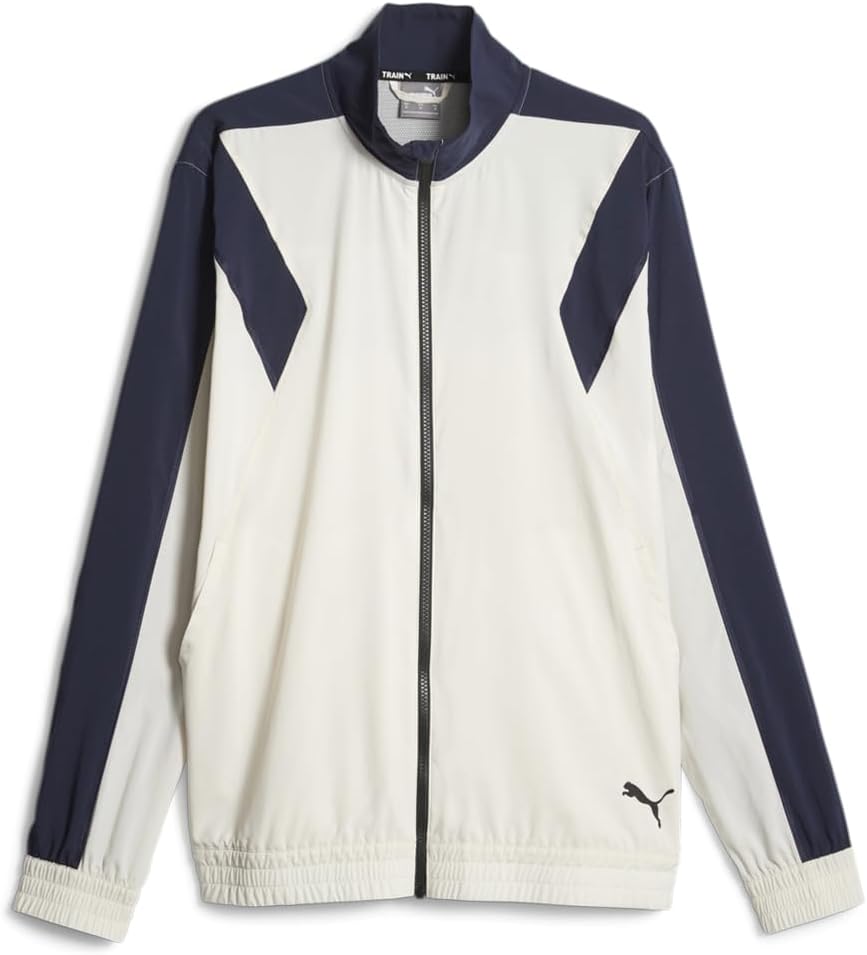 PUMA Mens Fit Woven Full-Zip Jacket Training Athletic Outerwear Casual Moisture Wicking – White