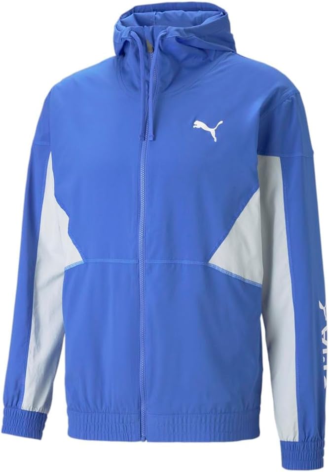 PUMA Mens Fit Woven Jacket Training Athletic Outerwear Casual Full Zip Moisture Wicking – Blue