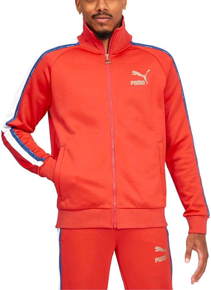 PUMA Mens Go For Tape T7 Jacket Athletic Outerwear Casual – Orange