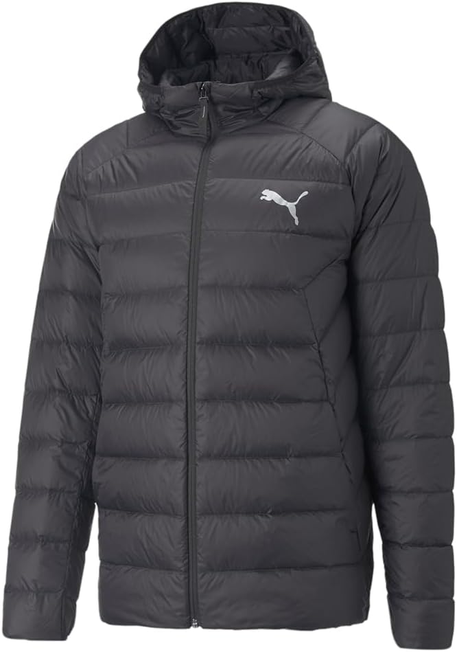 PUMA Mens Packlite Hooded Down Jacket Athletic Outerwear Casual Pockets – Black