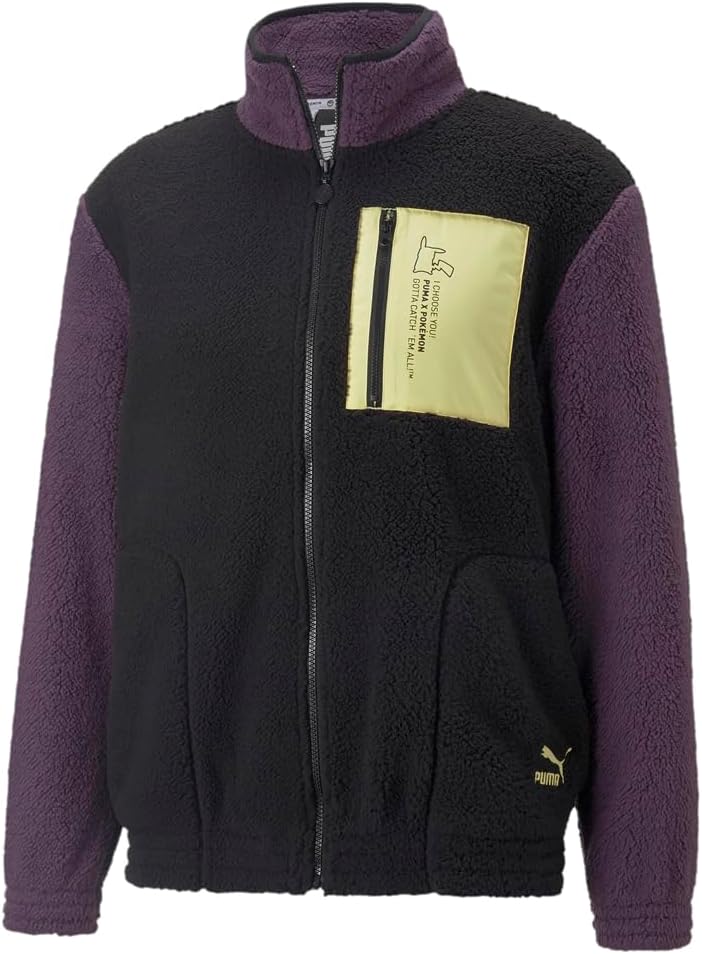 PUMA Mens Poke X Sherpa Jacket Athletic Outerwear Casual Full Zip – Black