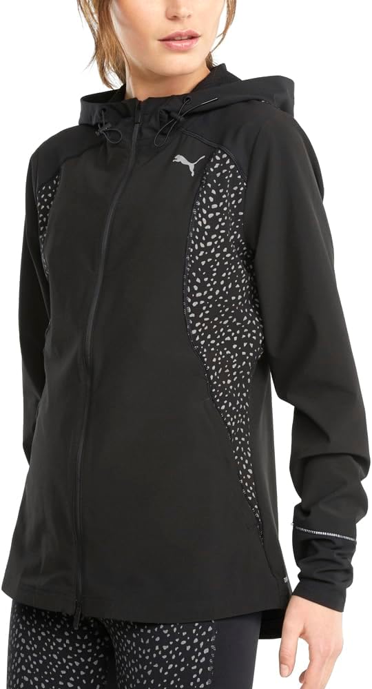 PUMA Womens Run Reflective Woven Jacket Athletic Outerwear Casual Full Zip Comfort Technology – Black