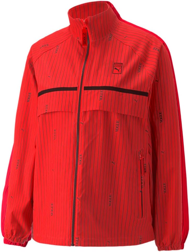 PUMA Womens Vogue X Woven Striped Full-Zip Jacket Athletic Outerwear Casual Full Zip – Red