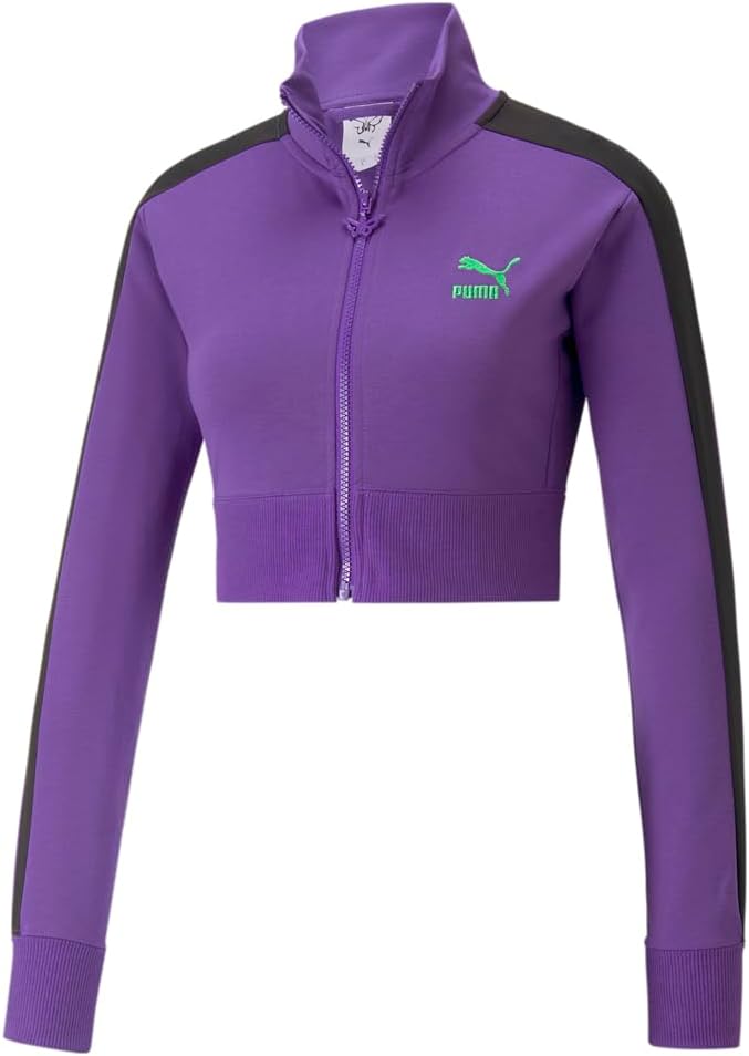 PUMA Womens X T7 Cropped Jacket Athletic Outerwear Casual – Purple