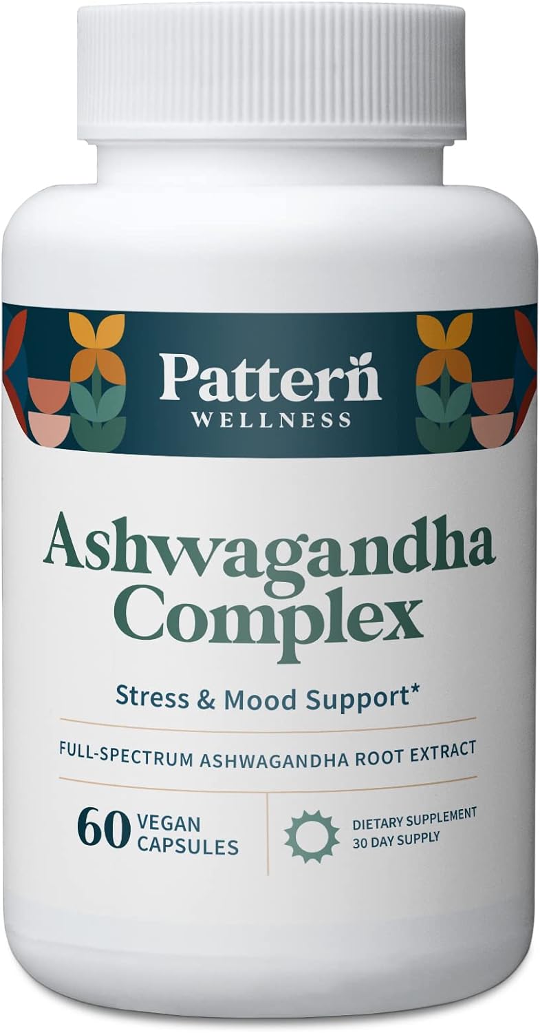 Pattern Wellness Ashwagandha Complex for Men & Women – KSM-66 & Black Pepper Extract – Whole Body & Heart Health – Supports Stress & Mood – Non-GMO – 60 Vegan Capsules