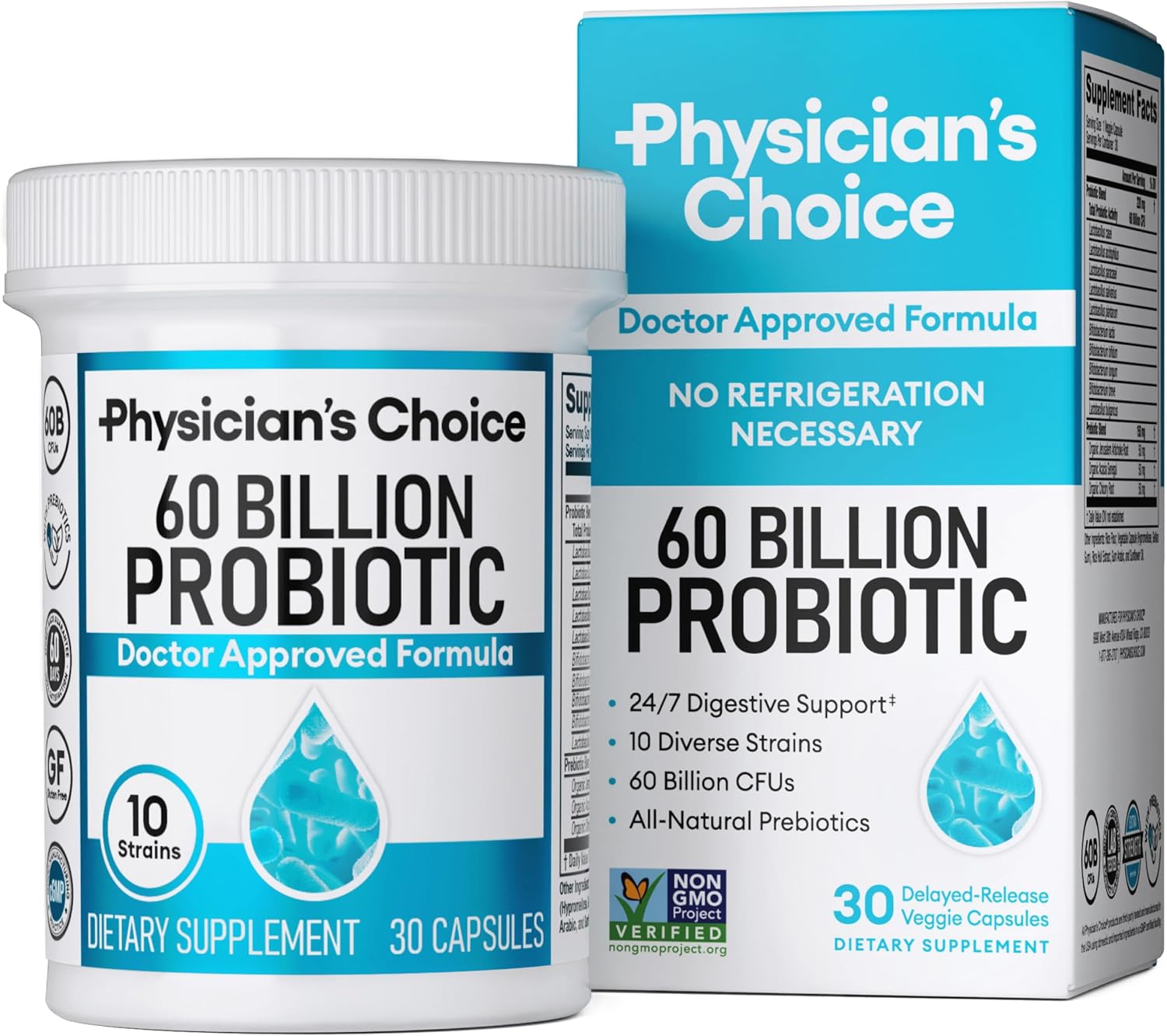 Physician’s Choice Probiotics 60 Billion CFU – 10 Strains + Organic Prebiotics – Immune, Digestive & Gut Health – Supports Occasional Constipation, Diarrhea, Gas & Bloating – for Women & Men – 30ct