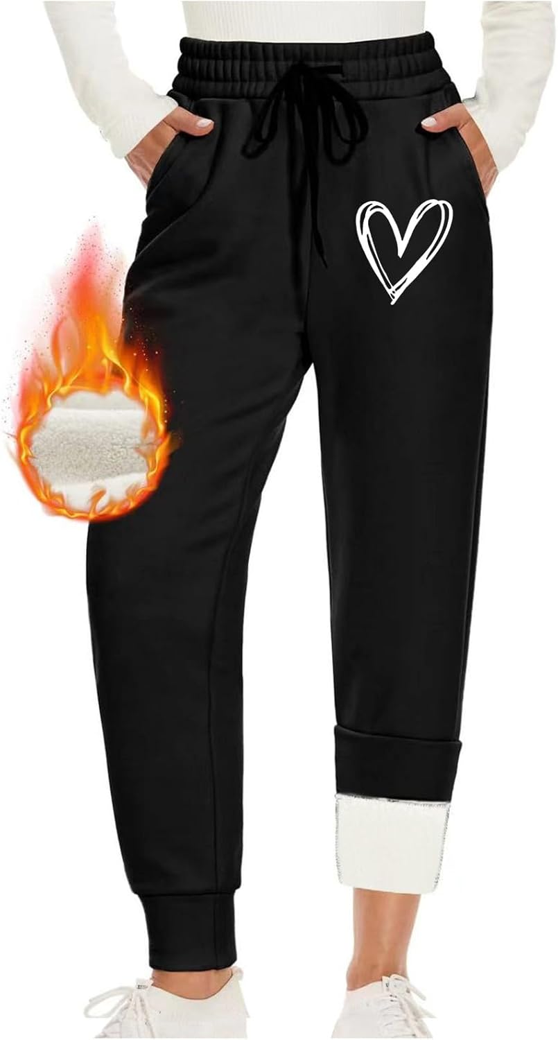 Plus Size Pants for Women Winter Thermal Cozy Fleece Lined Sweatpants Casual Printed y2k High Waist Sherpa Joggers