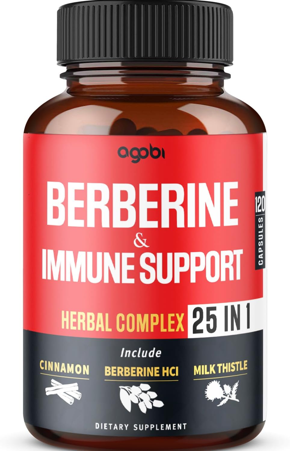 Premium Berberine Supplement with Ceylon, Ashwagandha, Turmeric, Milk Thistle, Elderberry & Black Pepper – Supports Immune System, Cardiovascular & Gastrointestinal – 120 Capsules