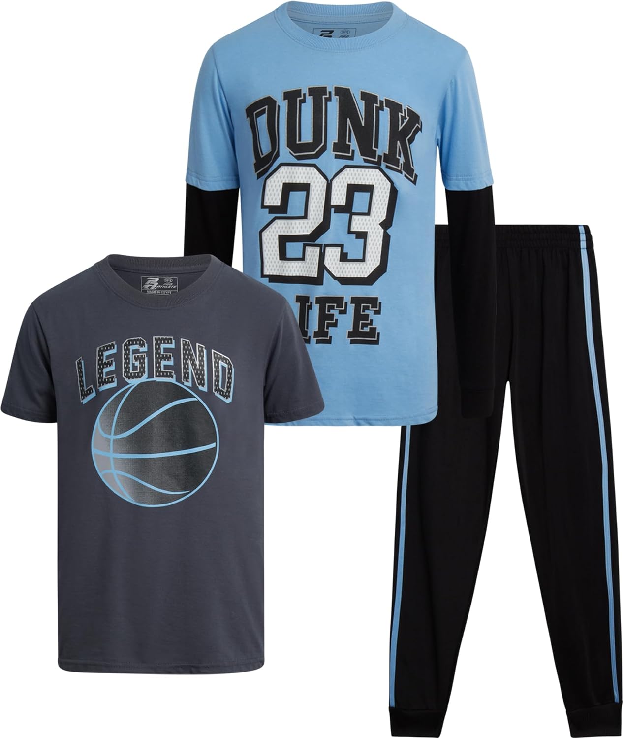 Pro Athlete Boys’ Jogger Set – 3 Piece Knit T-Shirt, Long Sleeve Tee and Tricot Jogger Pants – Activewear Set for Boys (8-16)