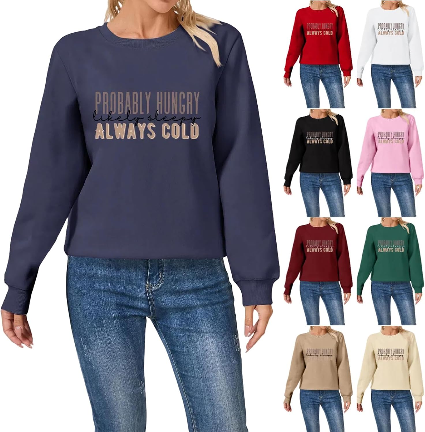 Probably Hungry Likely Sleepy Letter Print Mom Sweatshirts for Women Funny Mama Shirt Casual Crewneck Pullover Tops