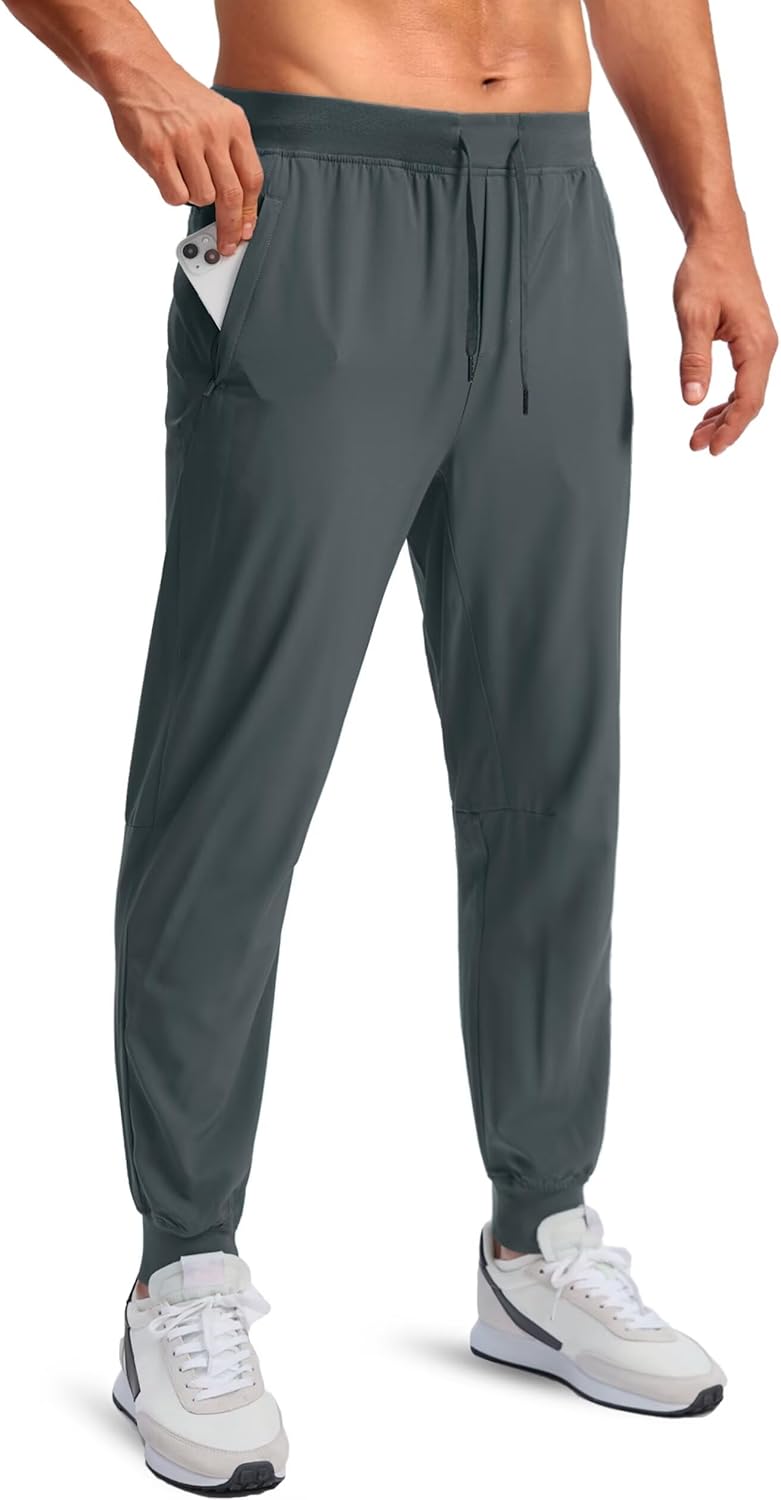 Pudolla Mens Joggers with Zipper Pockets Lightweight Sweatpants Workout Athletic Pants for Gym Running Golf