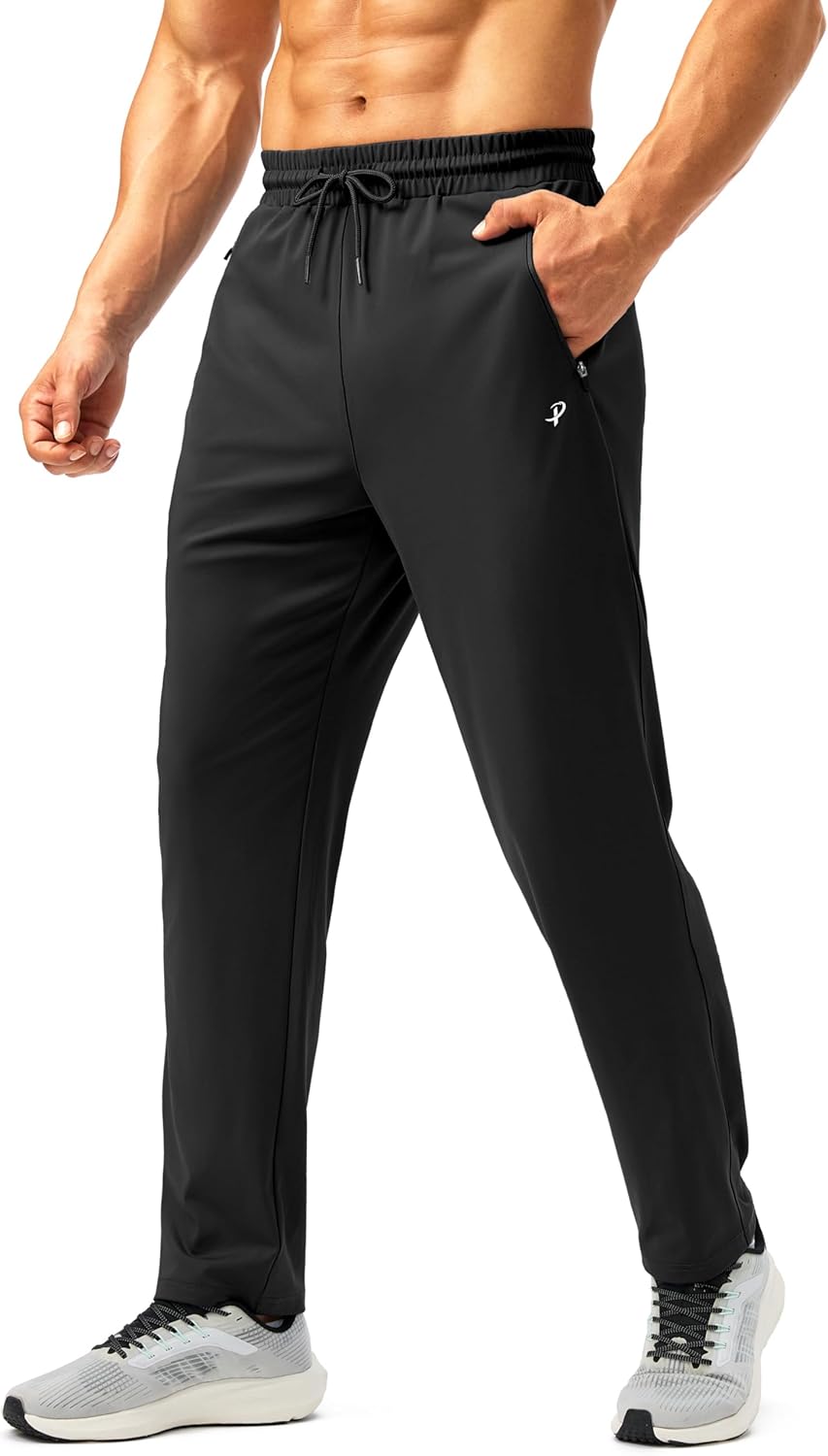 Pudolla Men’s Sweatpants with Zipper Pockets Stretch Athletic Gym Pants Open Bottom for Running Casual Lounge Wear