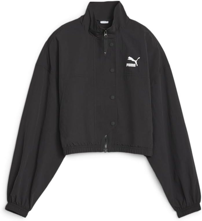 Puma Womens Dare To Cropped Woven Jacket Athletic Outerwear Casual Insulated – Black