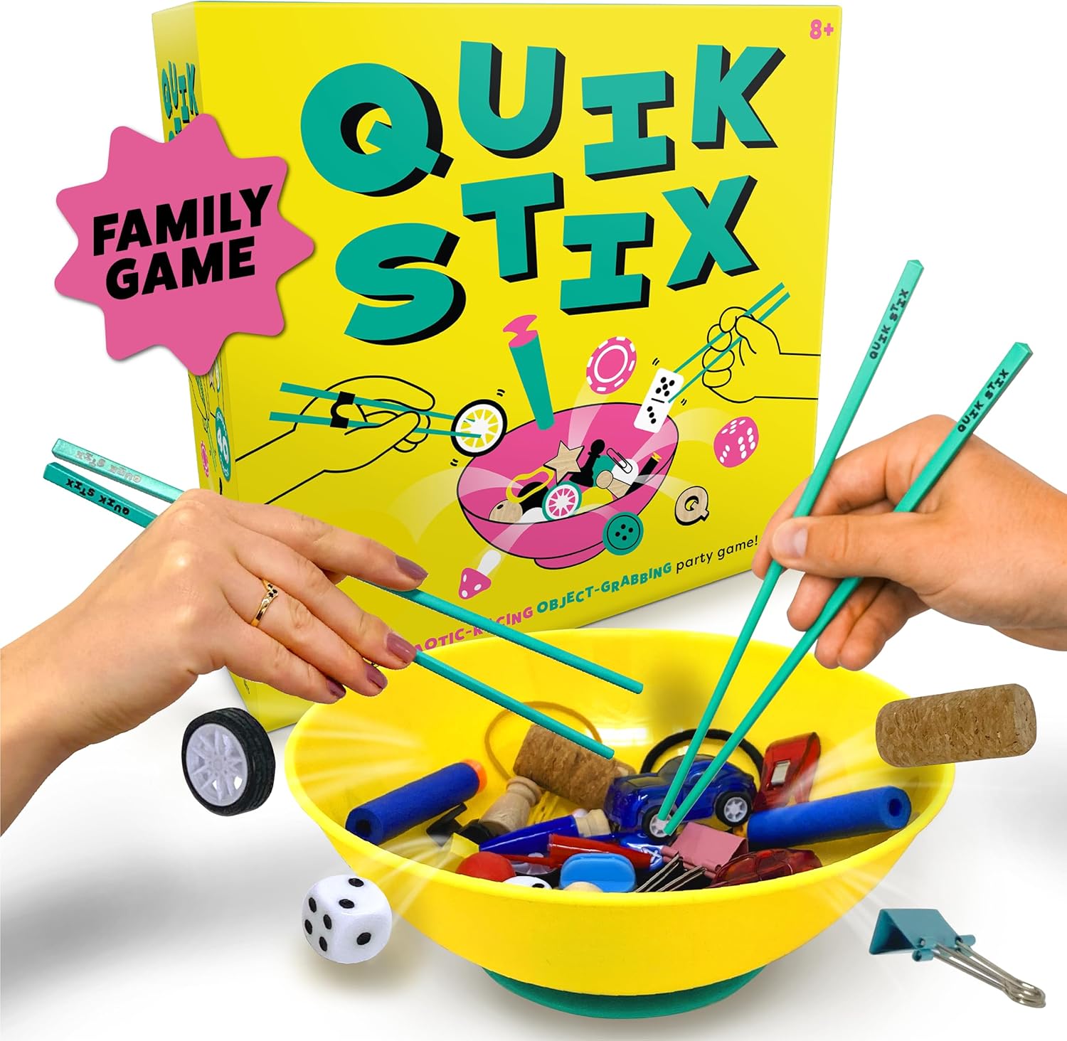 Quik Stix – Exciting Family Games for Kids and Adults – Fast-Paced Family Card Games with Chopsticks – Fun Family Game Night Idea – Includes Family Board Games,Tween Games, and Minute to Win It Games