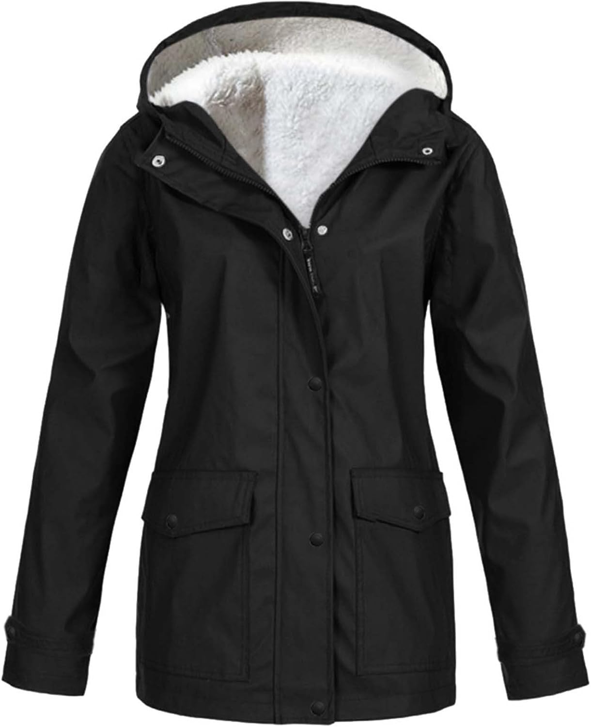 Rain Jacket for Women Fleece Hooded Jacket Lightweight Outdoor Trench Coats Long Hooded Raincoat Waterproof Windbreaker
