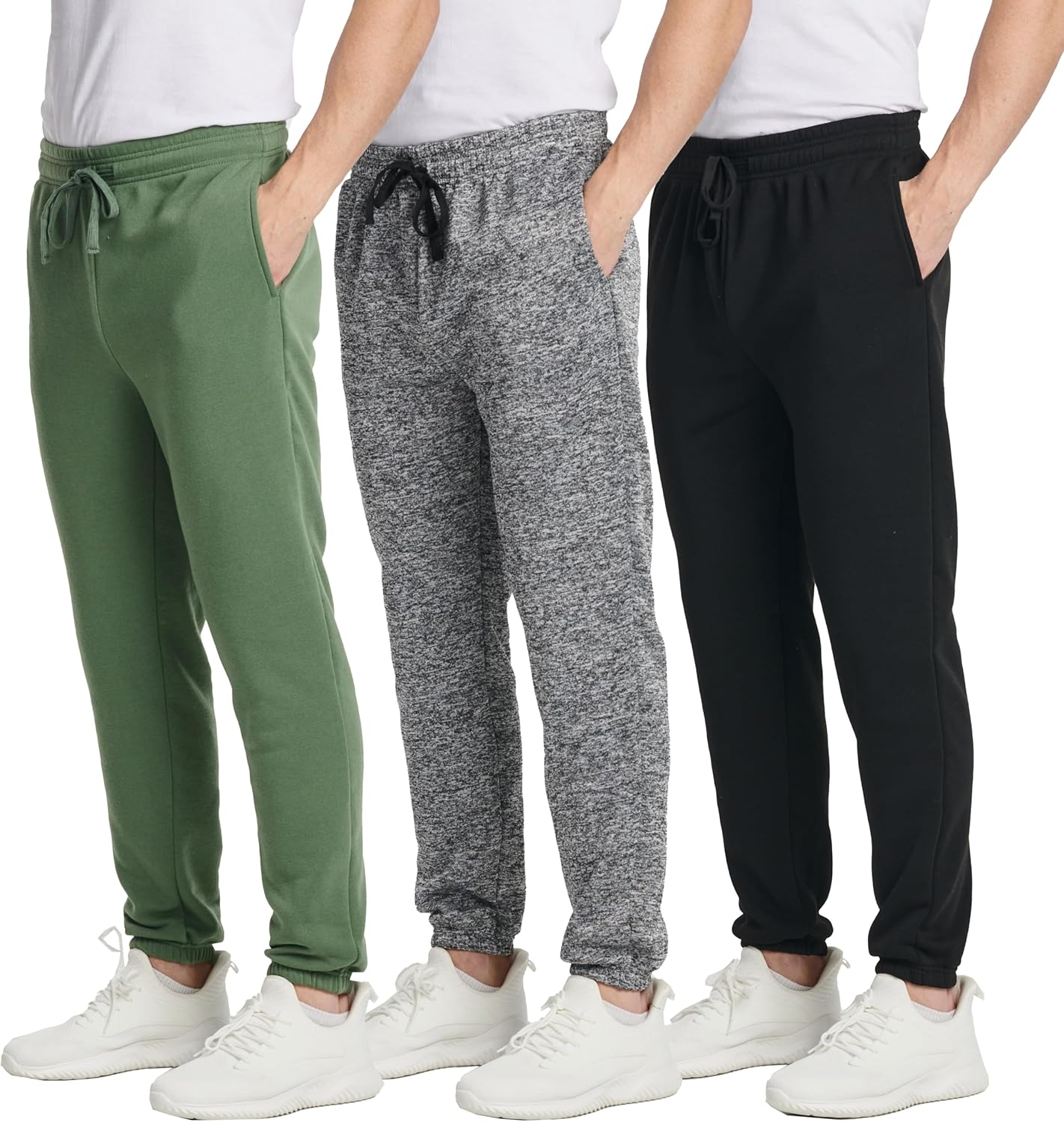 Real Essentials 3 Pack: Men’s Fleece Elastic Bottom Jogger Sweatpants with Pockets (Available in Big & Tall)