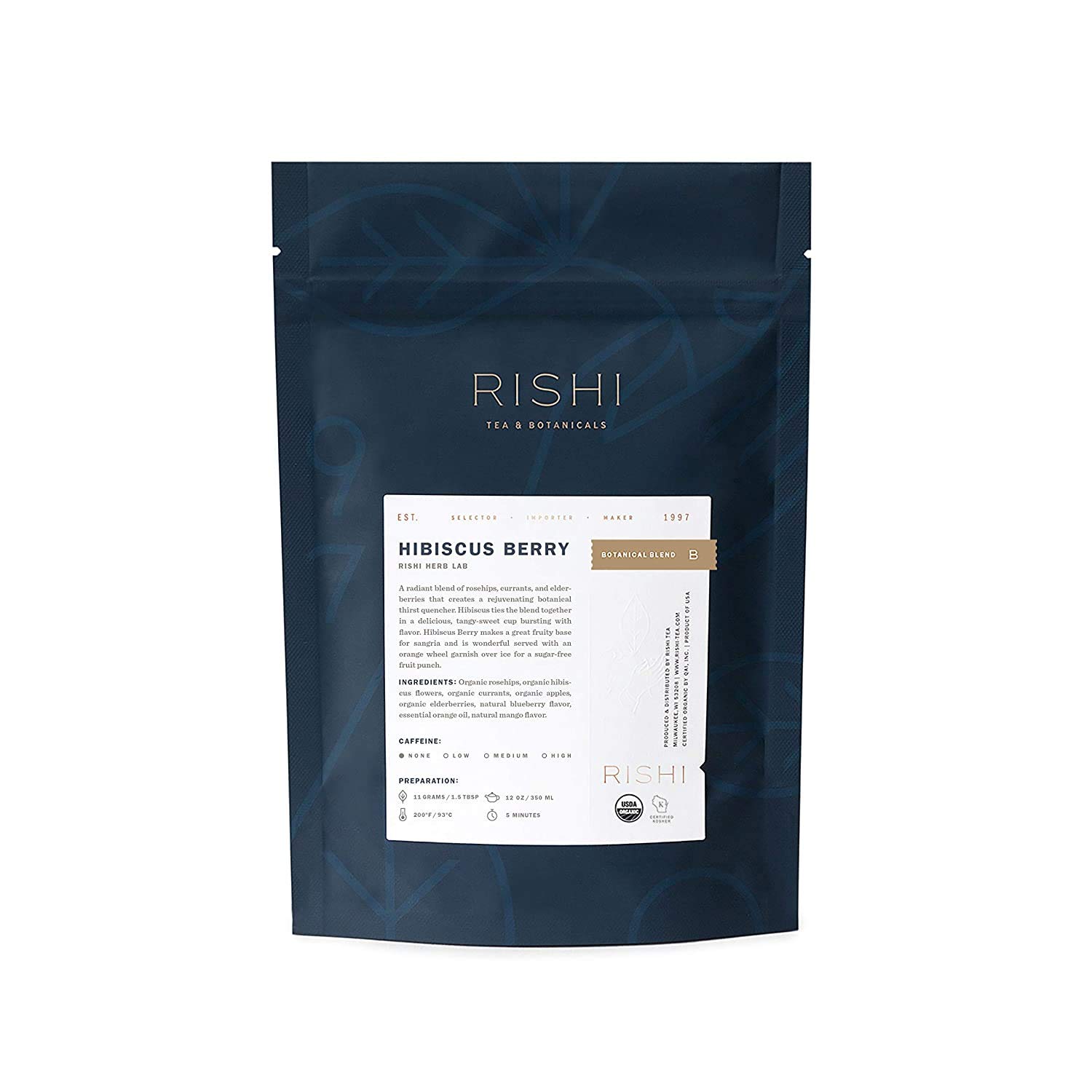 Rishi Tea Hibiscus Berry Herbal Tea – Organic, Caffeine Free Loose Leaf Tea, Antioxidant Rich & Naturally Sweet Botanical Blend, Ideal for Hot or Iced Tea – 16 Ounces, 40+ Servings