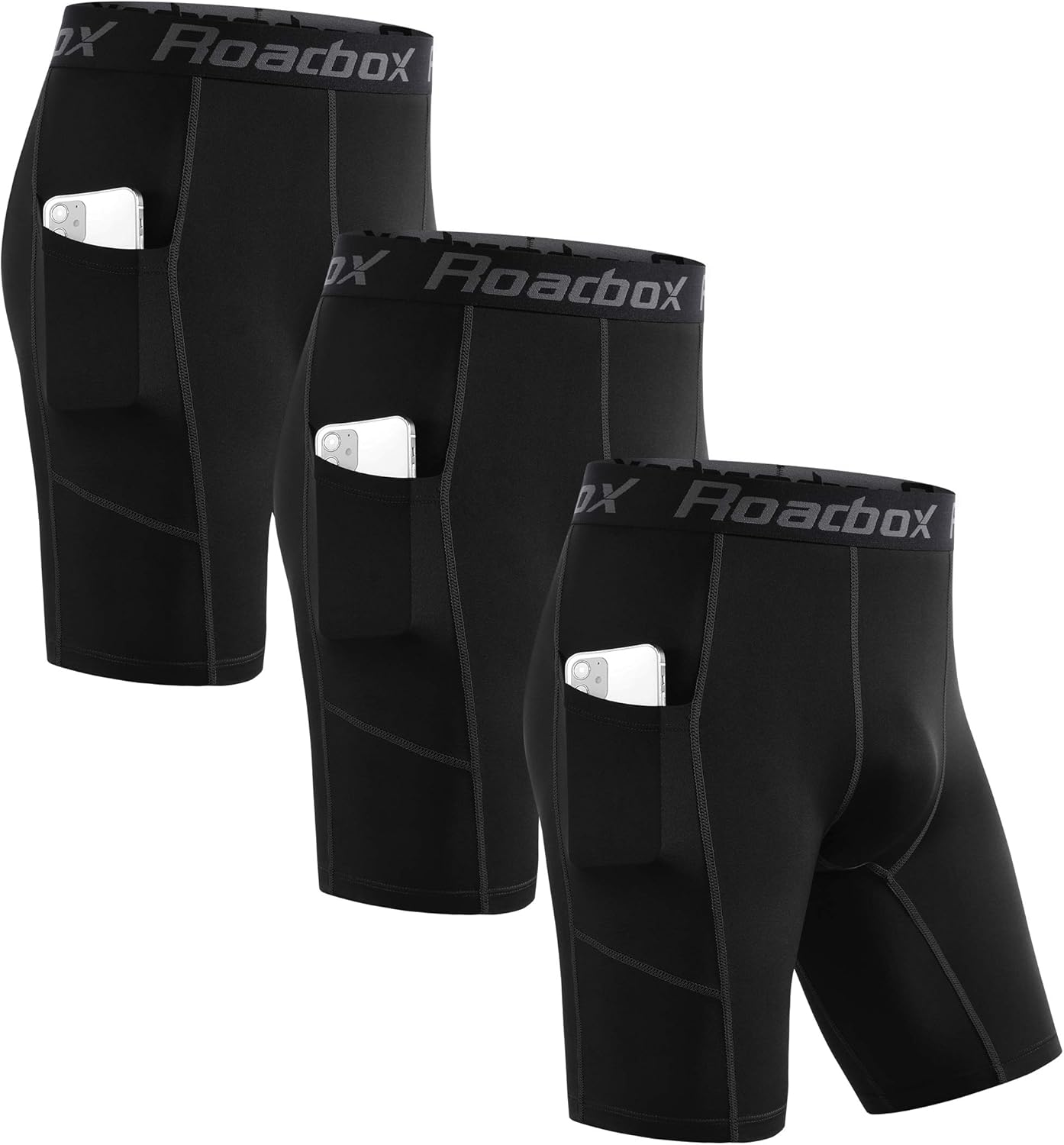 Roadbox Compression Shorts for Men, Athletic Running Spandex Compression Underwear Shorts with Perfect Pocket