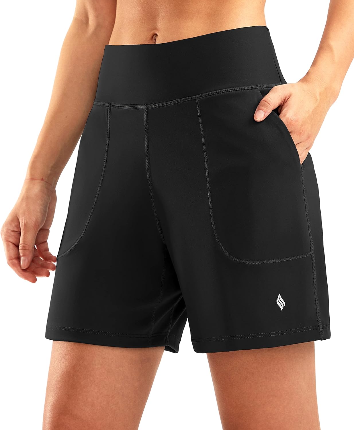 SANTINY Women’s 6” Athletic Long Shorts with 4 Pockets High Waisted Bermuda Shorts for Women Walking Running Casual