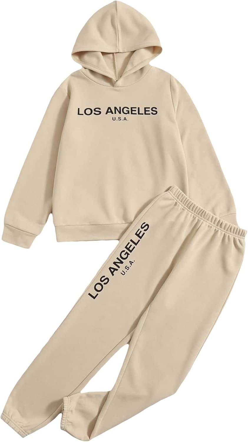 SHENHE Boy’s 2 Piece Outfits Letter Print Long Sleeve Hoodie and Sweatpants Sweatsuits