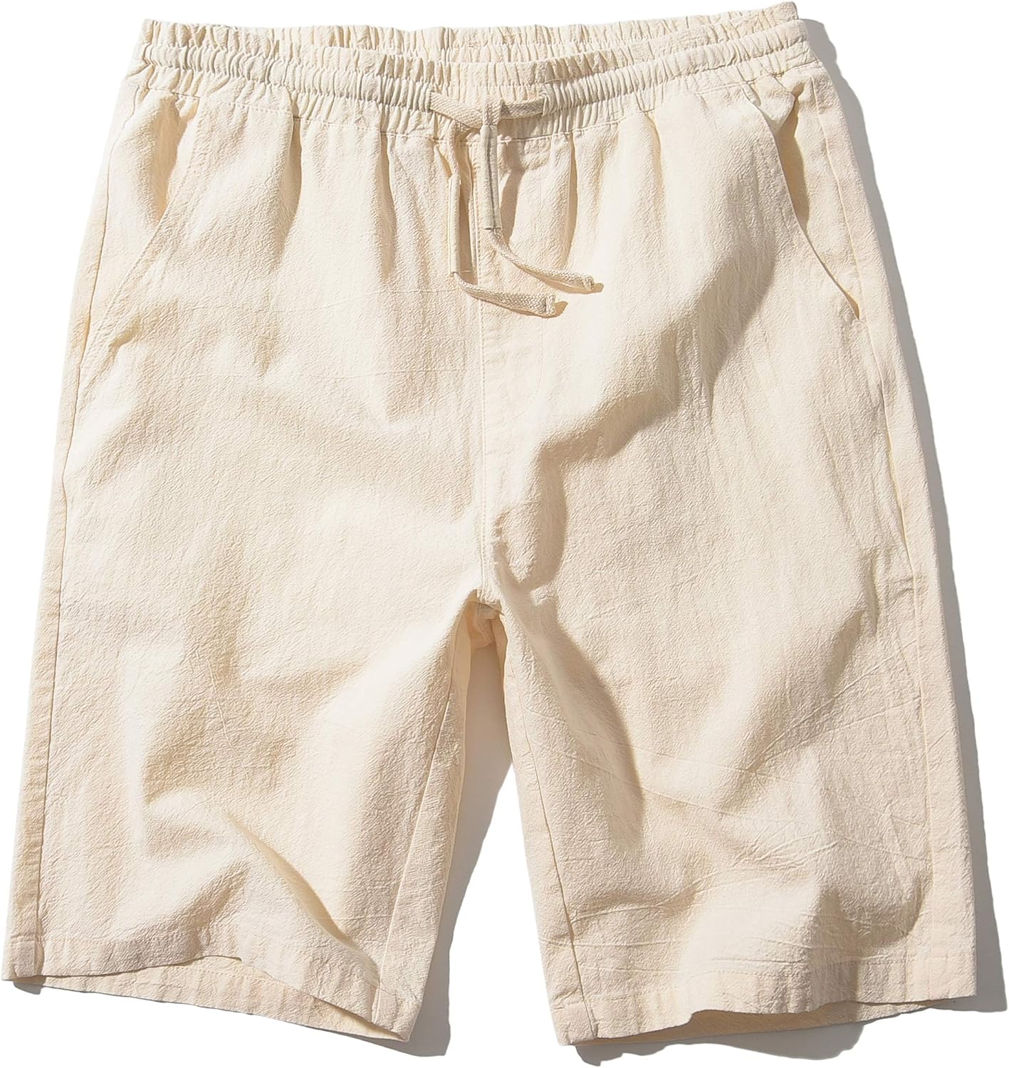 SIR7 Men’s Linen Casual Classic Fit 11 Inch Inseam Elastic Waist Shorts with Drawstring
