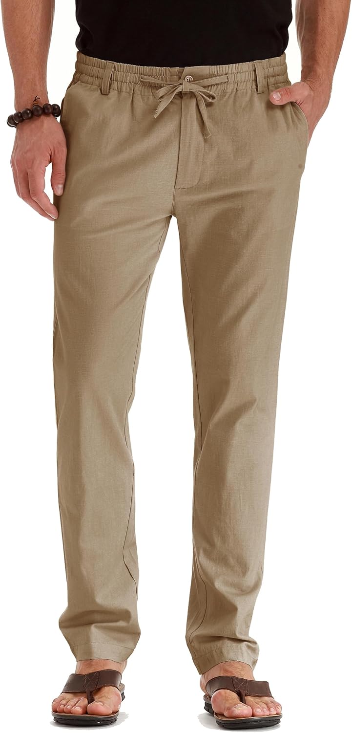 Sailwind Men’s Drawstring Linen Pants Casual Summer Beach Loose Trousers