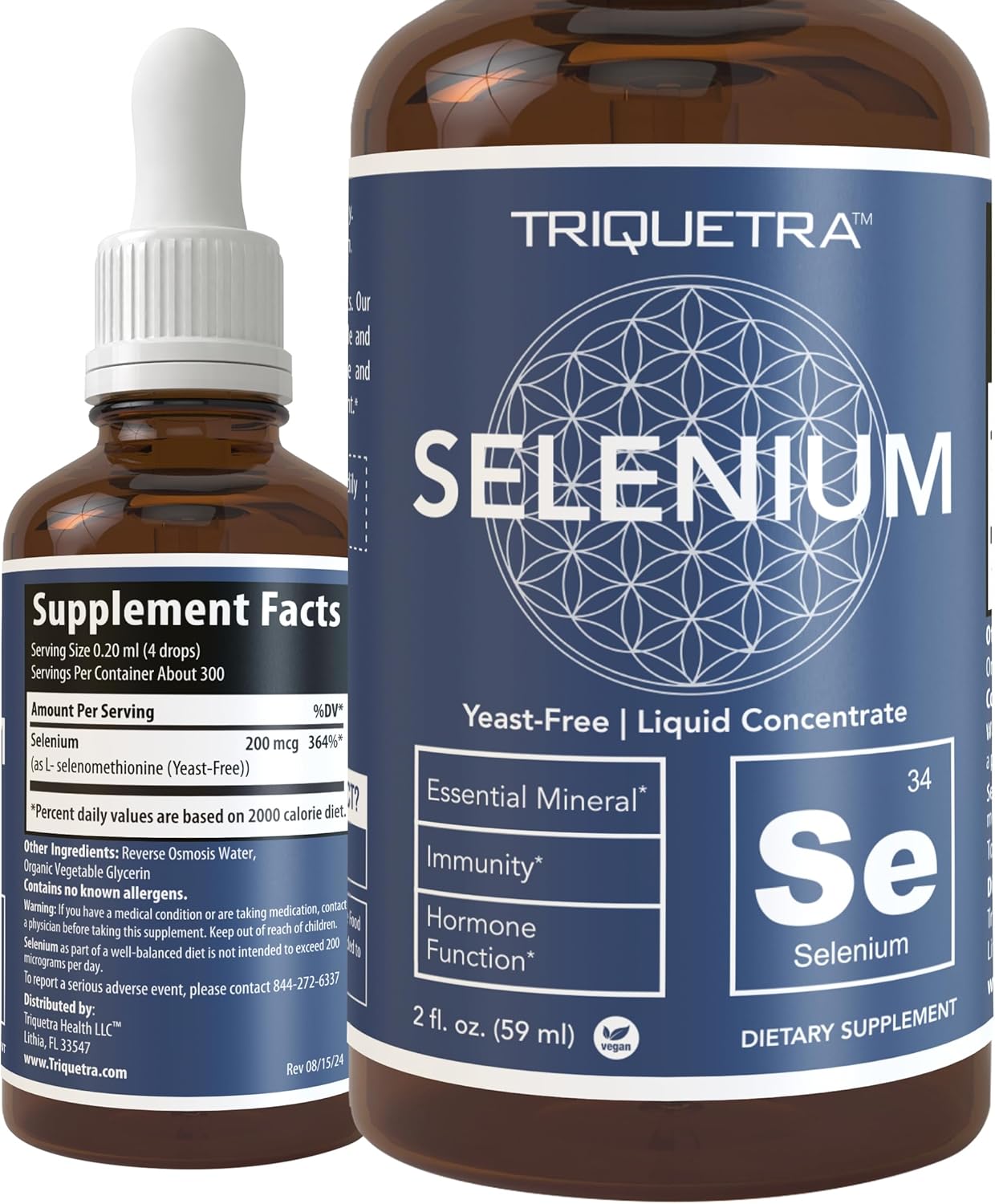 Selenium – 200 mcg, Selenomethionine Form, 300 Servings – Vegan, Glass Bottle, Yeast Free – Sublingual Liquid Concentrate – Antioxidant, Supports Immunity, Thyroid Health (2 oz.)