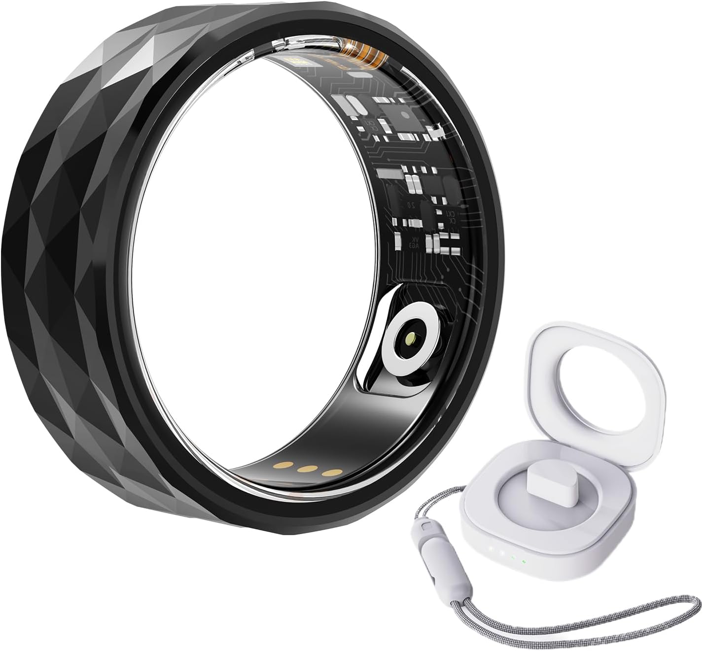 Smart Ring Health Tracker, Diamond Pattern Ring, Anillo Inteligente para Hombre, Health Rings for Women & Men, Long Lasting Batteries Sleep Ring, Waterproof Fitness Sleep Tracker (Black, 9)