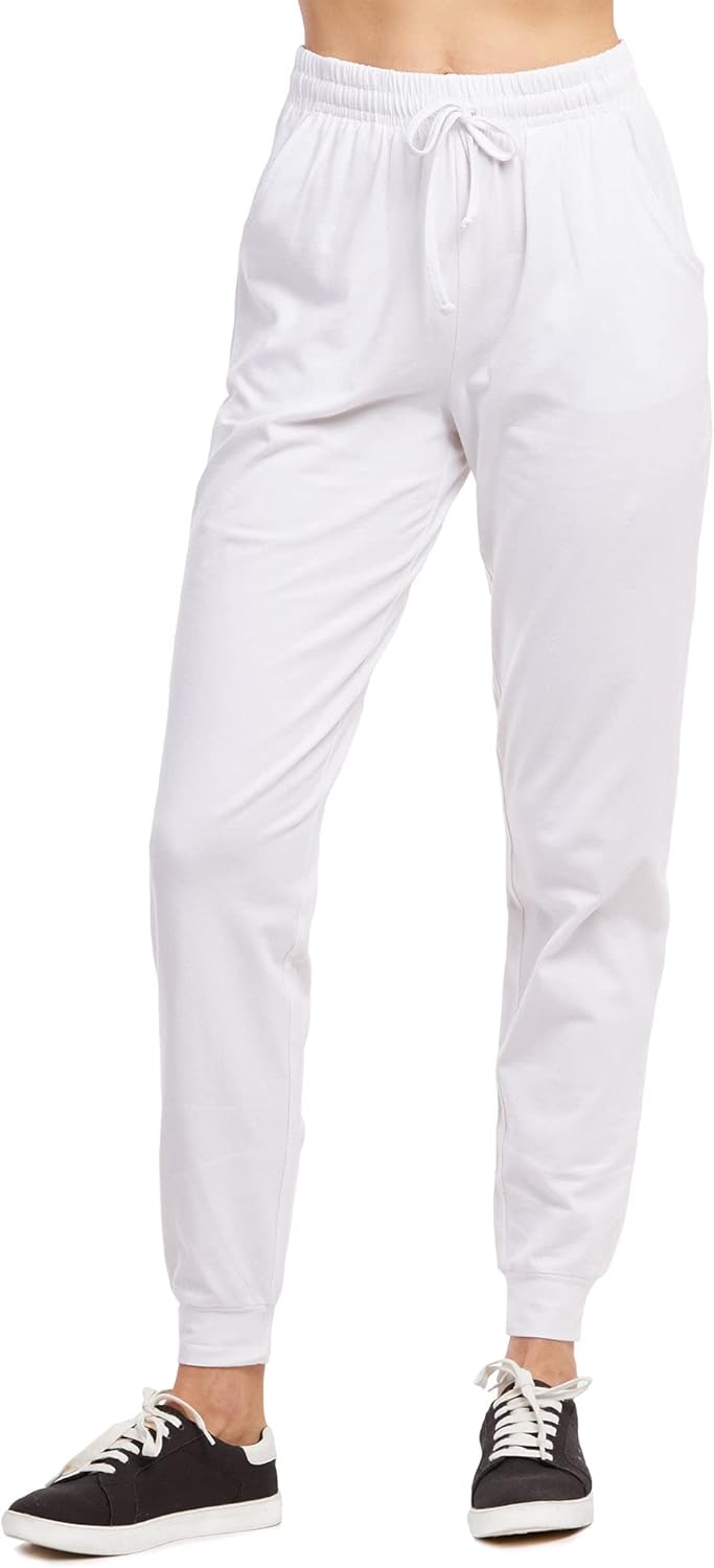Sofra Women’s Jersey Cotton Jogger Pants with Side Pockets for Yoga Running Workout